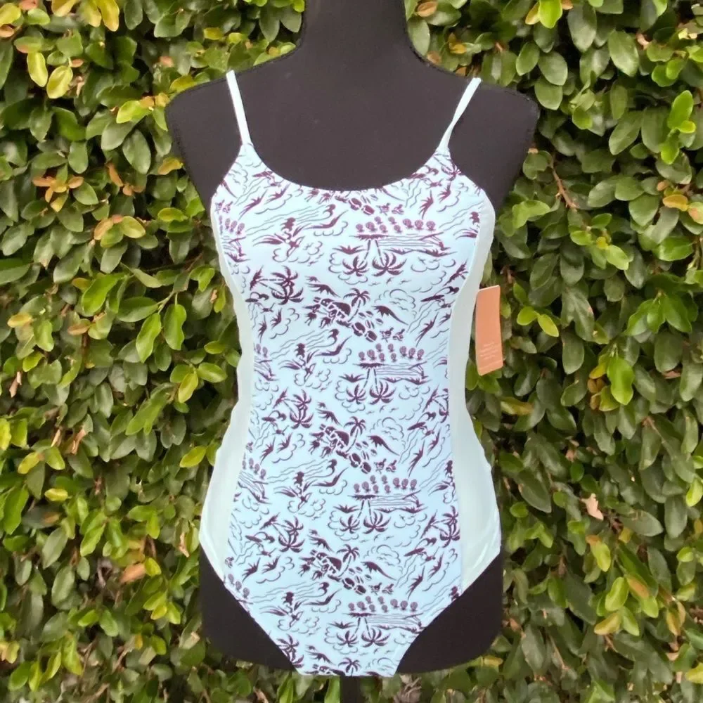 NWT Hobie Blue Girls One-Piece Swimsuit Color Block Size 14
